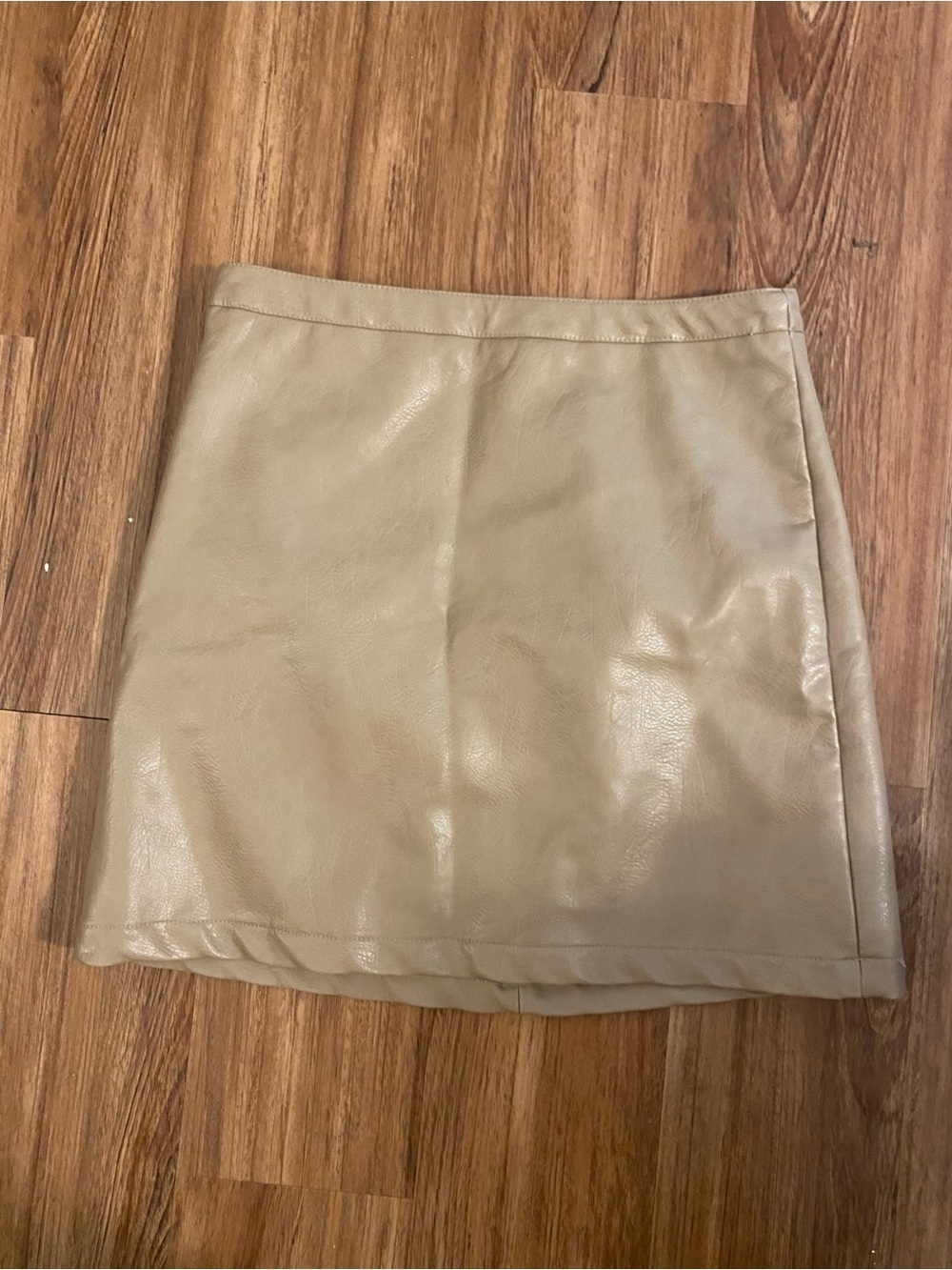 Faux Leather Mini Skirt in Beige Taupe